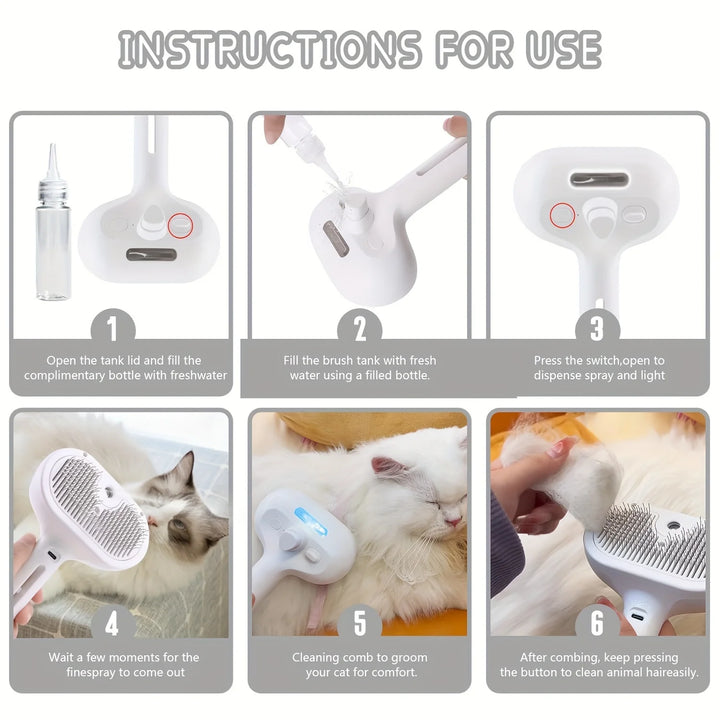 Pet Hair Remover Comb with Spray – Grooming Tool for Dogs & Cats with Built-in Mist Function