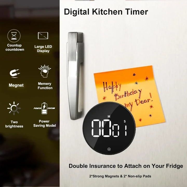 Magnetic LED Digital Timer – Silent Countdown Clock with Rotary Control for Kitchen, Study & Cooking