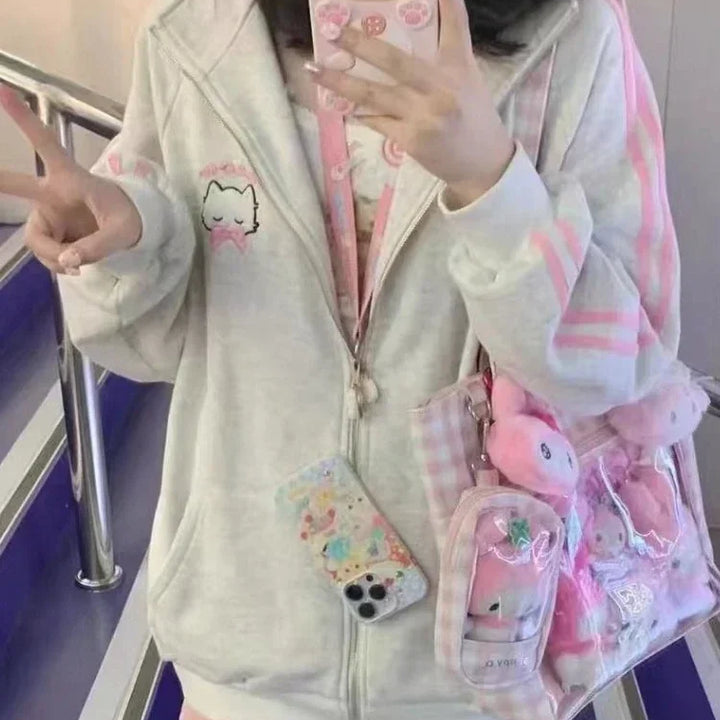 Harajuku Cat Embroidery Oversized Hoodie