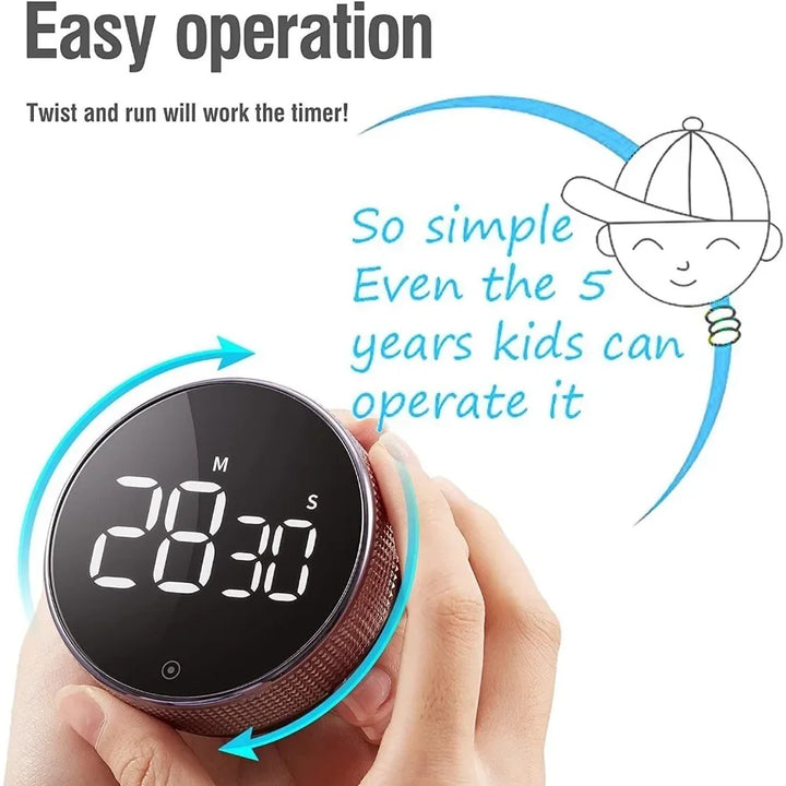Magnetic LED Digital Timer – Silent Countdown Clock with Rotary Control for Kitchen, Study & Cooking